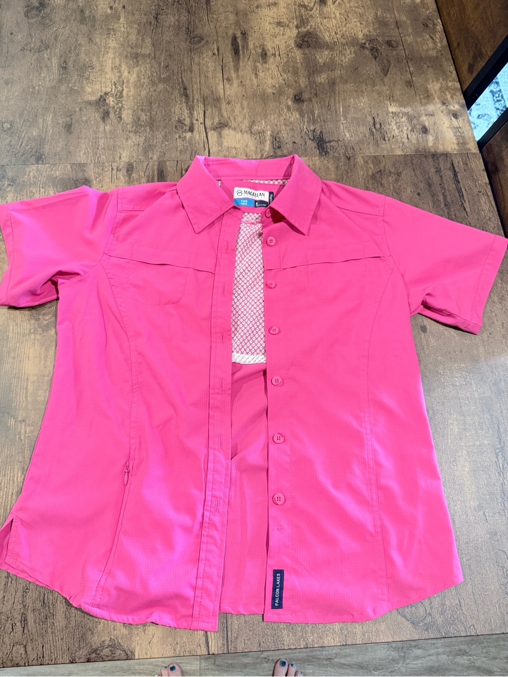 Magellan Outdoors Hot Pink Short-Sleeve Button-Down Shirt